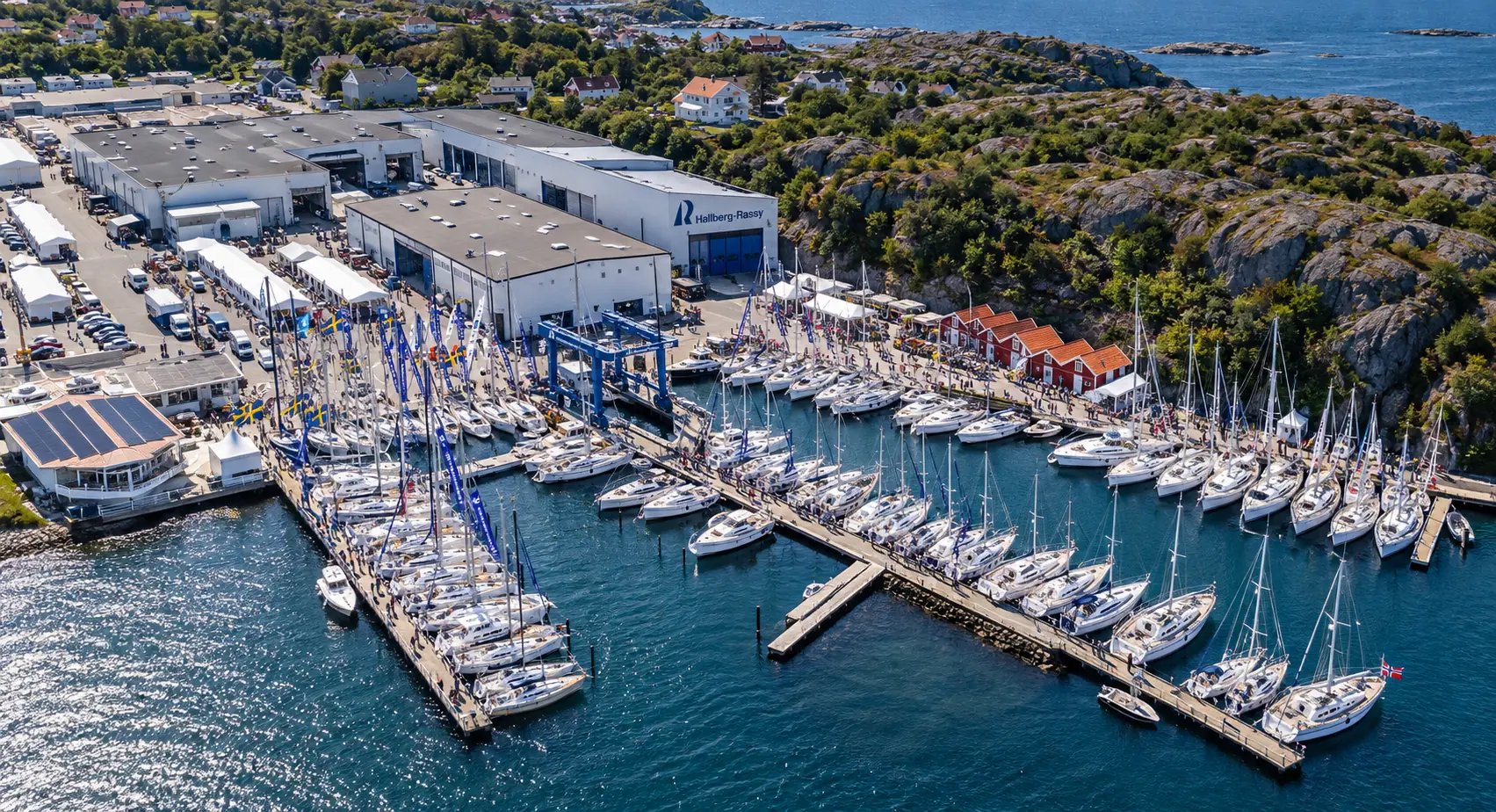 The Hallberg Rassy Yard in Ellös seen from a drone