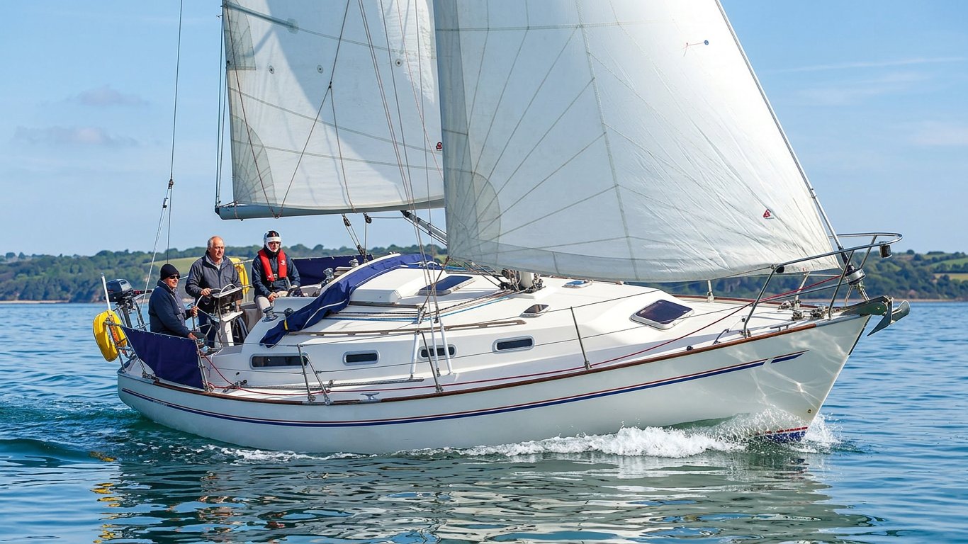 Sadler 34 underway close-hauled in moderate sea conditions