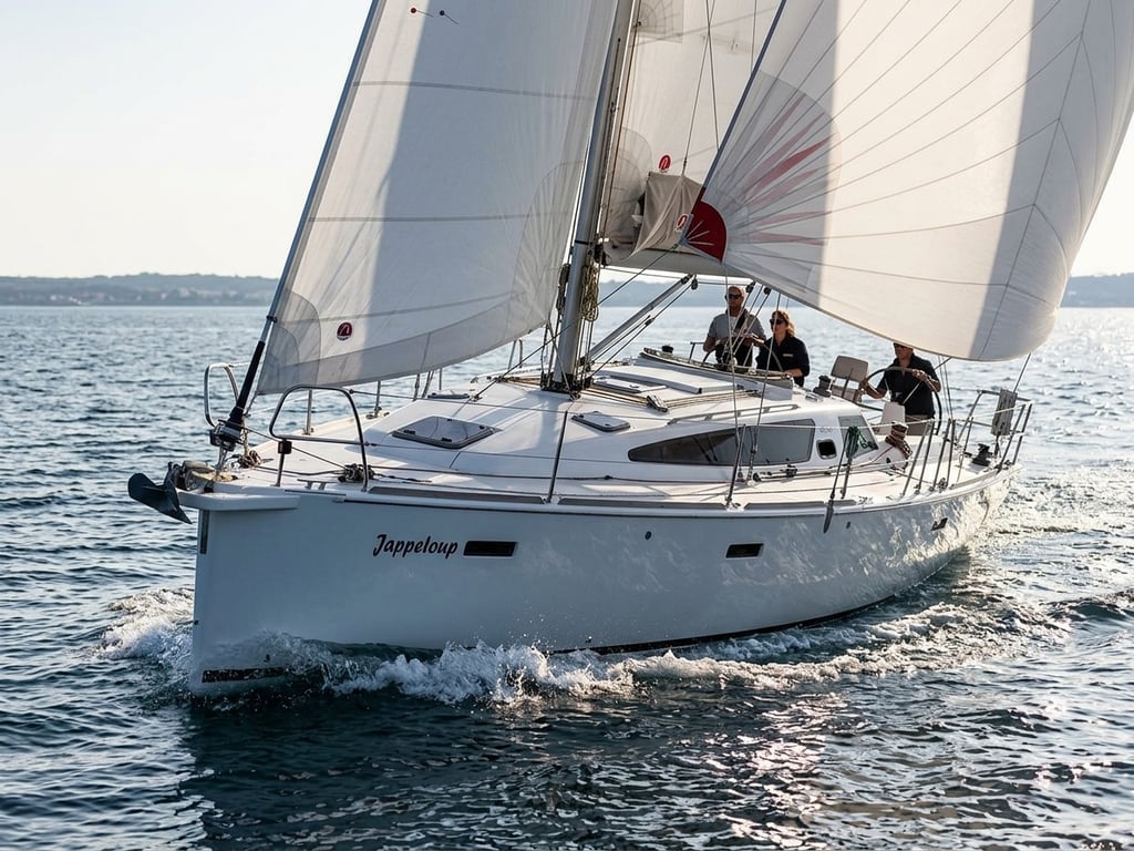 Archambault A35 heeling under spinnaker during coastal race