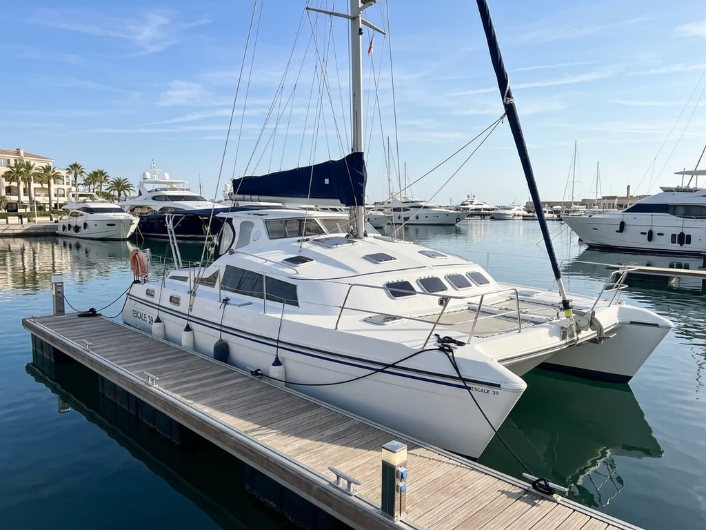 Spacious saloon and galley interior of Prout Escale 39 catamaran