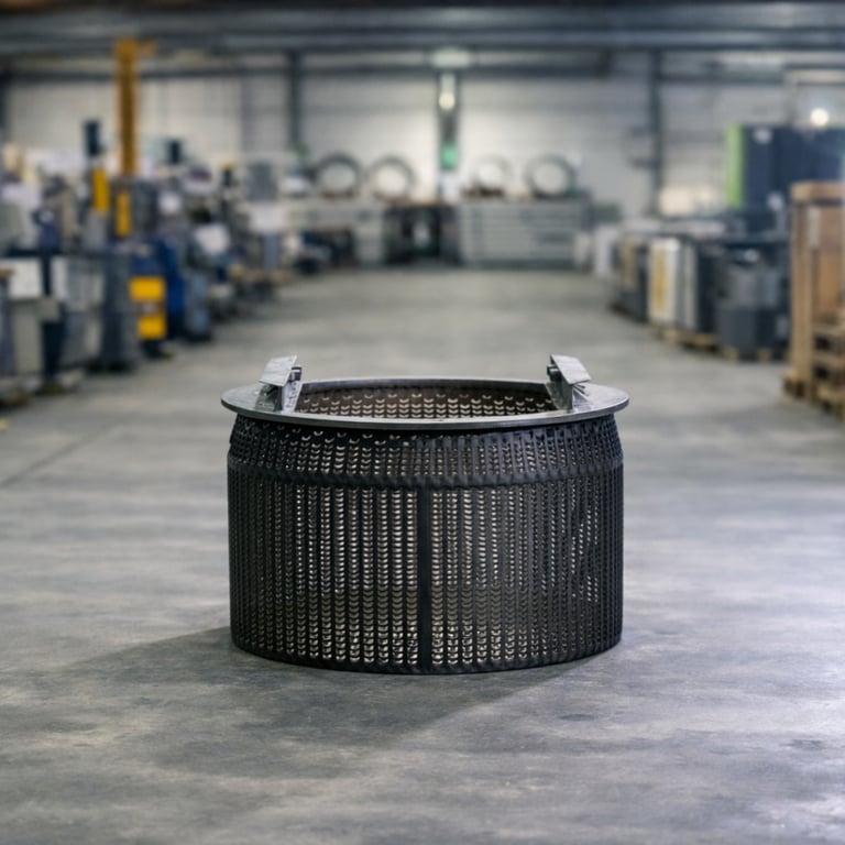 Zentrifugenkorb mit feinem Siebgewebe aus Edelstahl V2A - CNC-Präzisionsfertigung nach DIN EN 1090-2 für Chemie- und Pharmaindustrie, Franz Klotz GmbH Menden