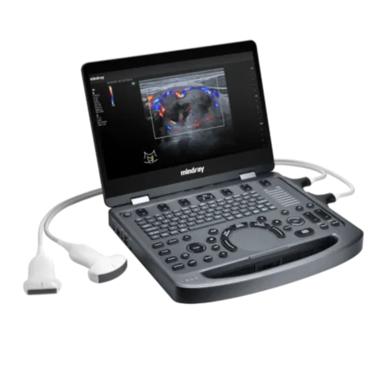 Mindray MX3 Seitenansicht 2 Schallkopfports versiegelte Tastatur