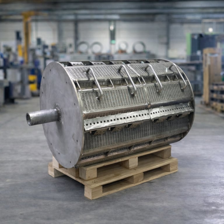 Phosphatiertrommel Sonderform individuell nach Maß - Hochleistungswerkstoff Edelstahl 1.4404 Säurebeständig 2.4856, maximale Korrosionsbeständigkeit Oberflächentechnik Anlagenkomponenten