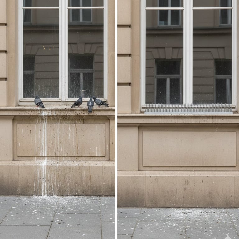 Präzise montierte Edelstahl-Spikes auf einem Fenstersims in Oberhausen