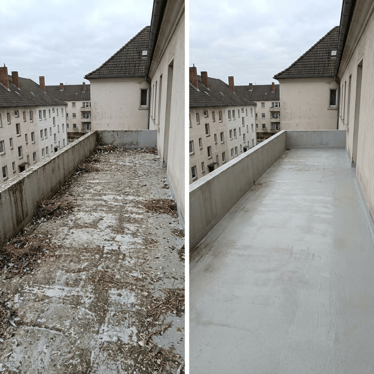 Reinigung und Desinfektion einer von Taubenkot befallenen Fassade in Dortmund