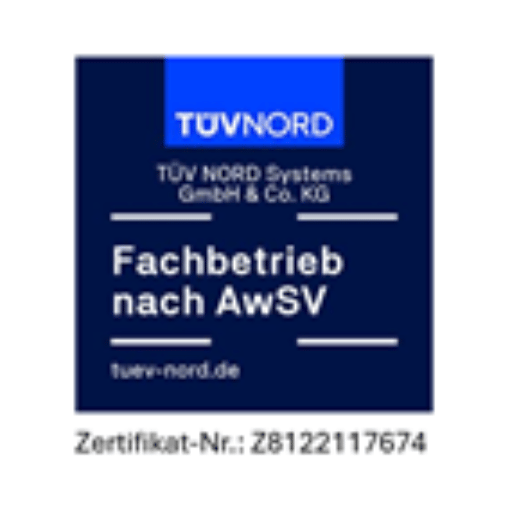 AwSV Fachbetrieb Gewässerschutz Zertifikat TÜV NORD - WHG-Behälter und Auffangwannen nach Wasserhaushaltsgesetz, zertifizierte Fertigung DIN EN ISO 4020/22 Franz Klotz