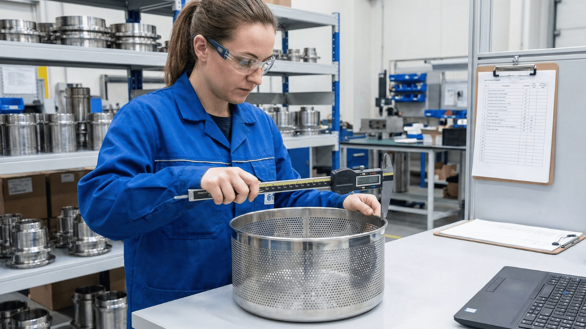 Qualitätssicherung Franz Klotz Zentrifugenkörbe - Abnahmeprüfzeugnisse DIN EN 10204-3.1, Maßprotokolle Farbeindrungprüfung Schweißnähte, lückenlose Dokumentation CNC-Präzisionsfertigung