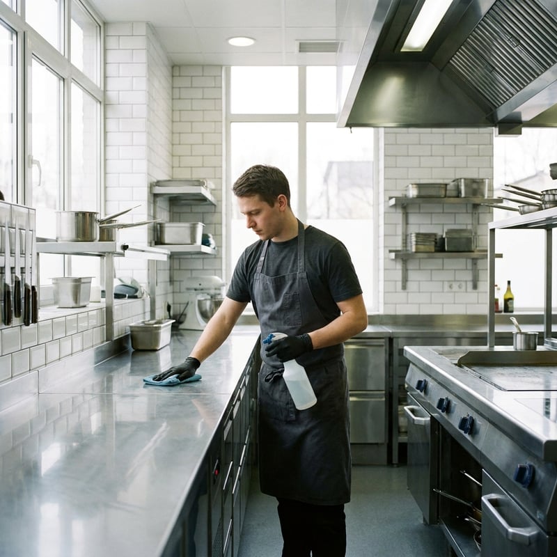 Commercial kitchen being professionally deep cleaned