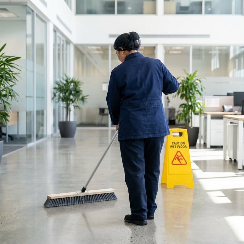 Professional building maintenance team at work in a modern facility