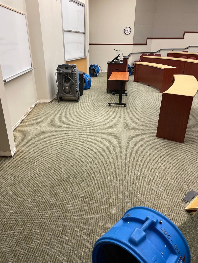 Drying the carpeting in classroom