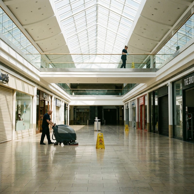 Clean, bright shopping mall interior