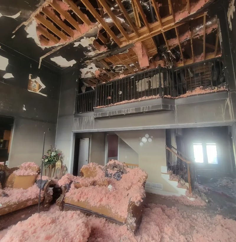 Commercial fire and smoke damage restoration team at work