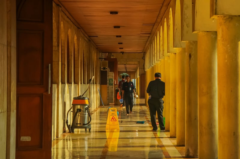 Commercial cleaning team at work