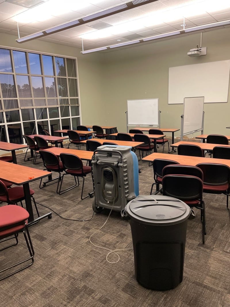 Drying classroom with commercial fan