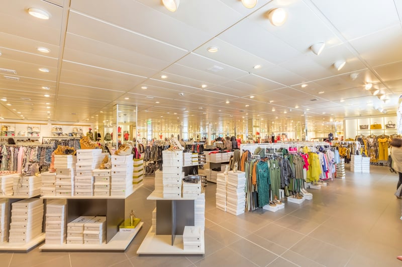 Clean, bright shopping mall interior