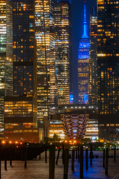 Manhattan Night Architecture Abstract - Glowing City Grid Wall Art