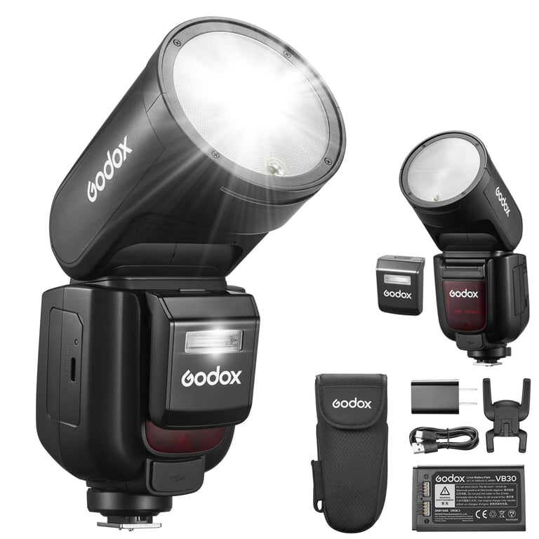 Godox V1Pro Flash with Round Head and 330-Degree Swivel for Canon and Nikon