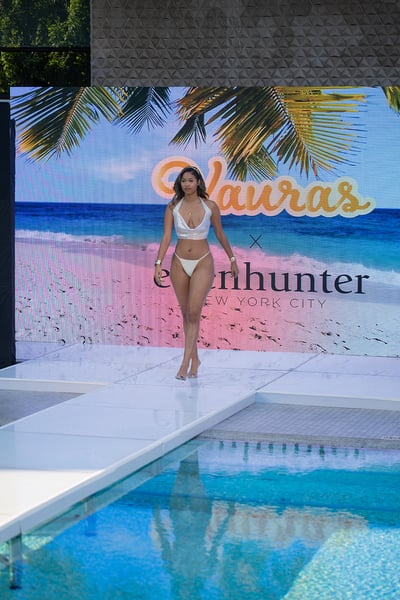 Ellen Hunter x Vauras Cream Two-Piece Swimwear Presentation