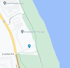  Map showing location near a lake and nearby streets.