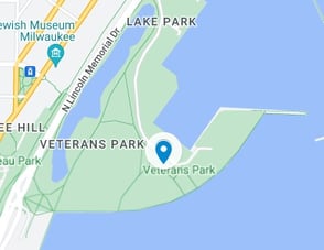  Map showing Veterans Park and surrounding areas in Milwaukee.