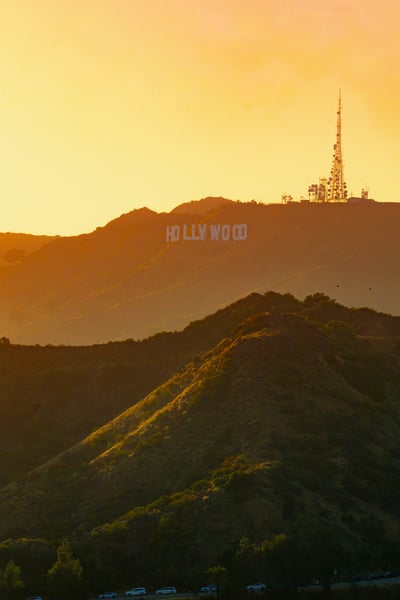 Hollywood Sign Sunset Landscape - Los Angeles California Travel Wall Art