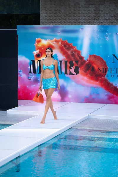Runway Swimsuit Model High-Cut Metallic One-Piece