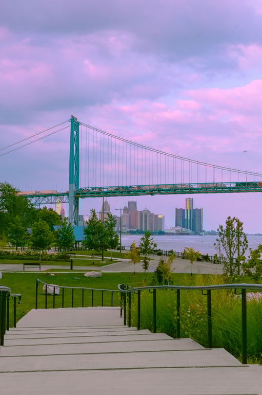 Detroit Skyline Belle Isle Riverside Wall Art Print