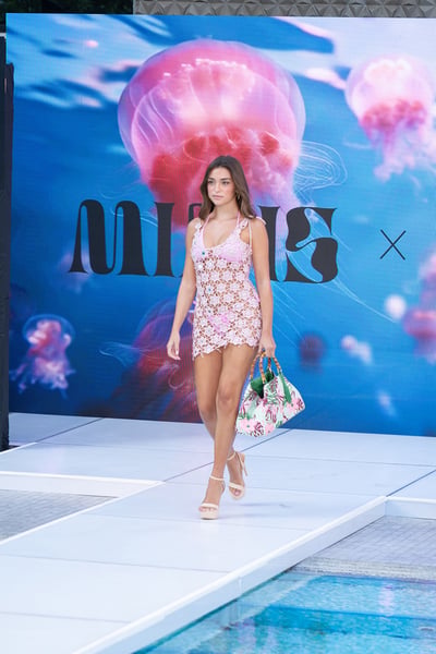 Swim Model Runway Coral Bikini and Tote Bag
