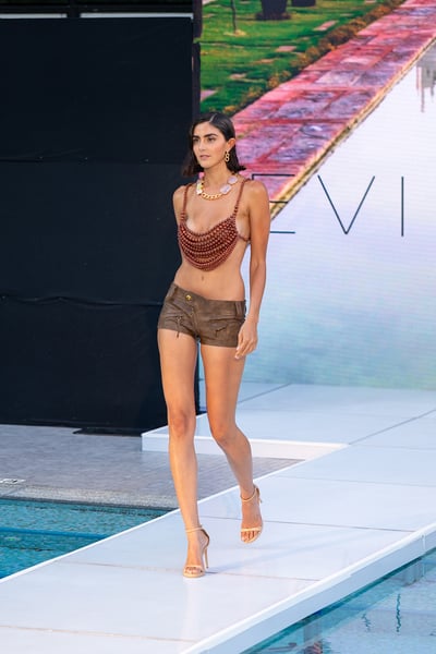 Swimwear Editorial Sheer Brown Metallic Knit Set