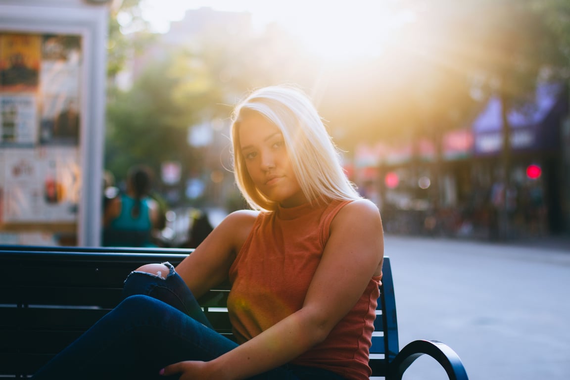 Golden hour photography featuring model in warm natural light