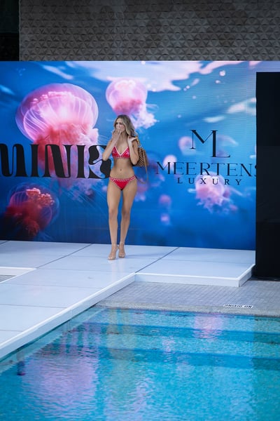 Runway Swimwear Coral Pink Bikini with Woven Bag