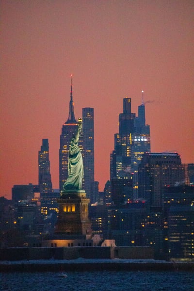 Statue of Liberty Twilight Landscape - Moody New York Harbor