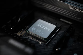 Close-up of AMD Ryzen processor on a motherboard