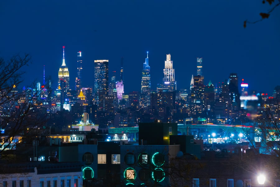 Midnight Manhattan Skyline Night Neon Wall Art