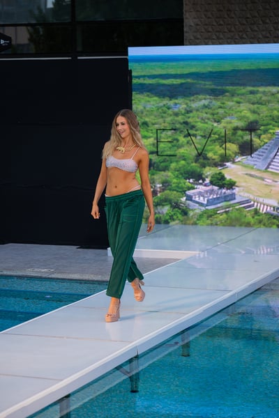 Swimwear Outfit White Top with Green Beach Pants