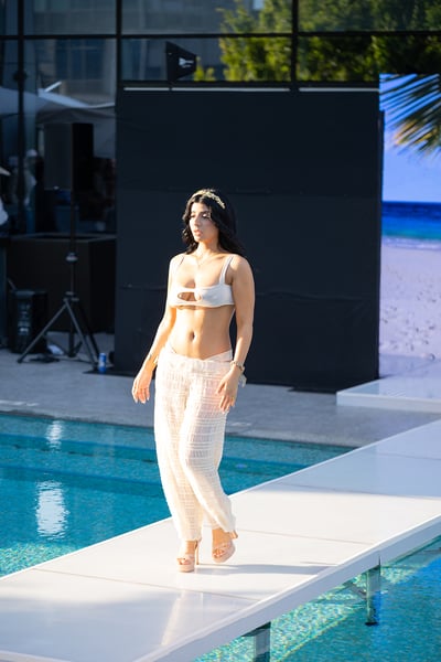 Ellen Hunter x Vauras White Bikini with Sheer Beach Pants