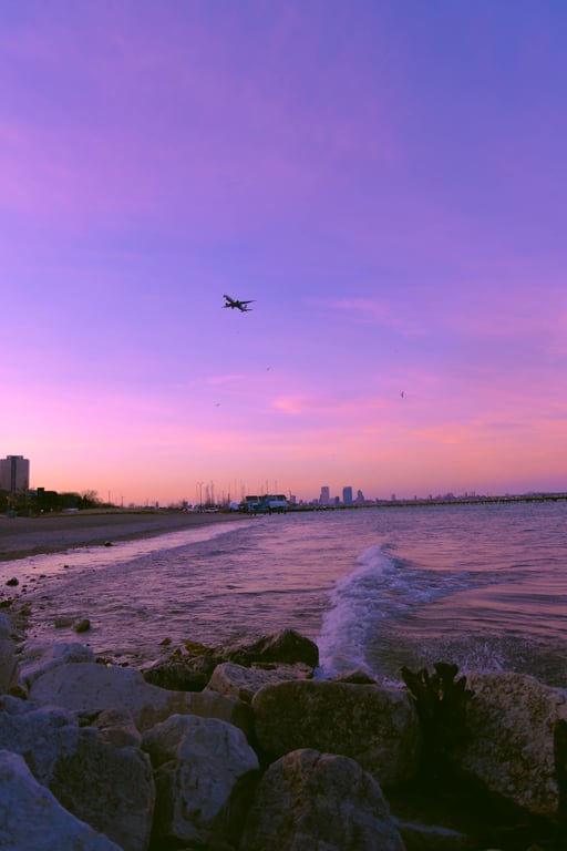 Purple City Skyline Night View Wall Art Décor
