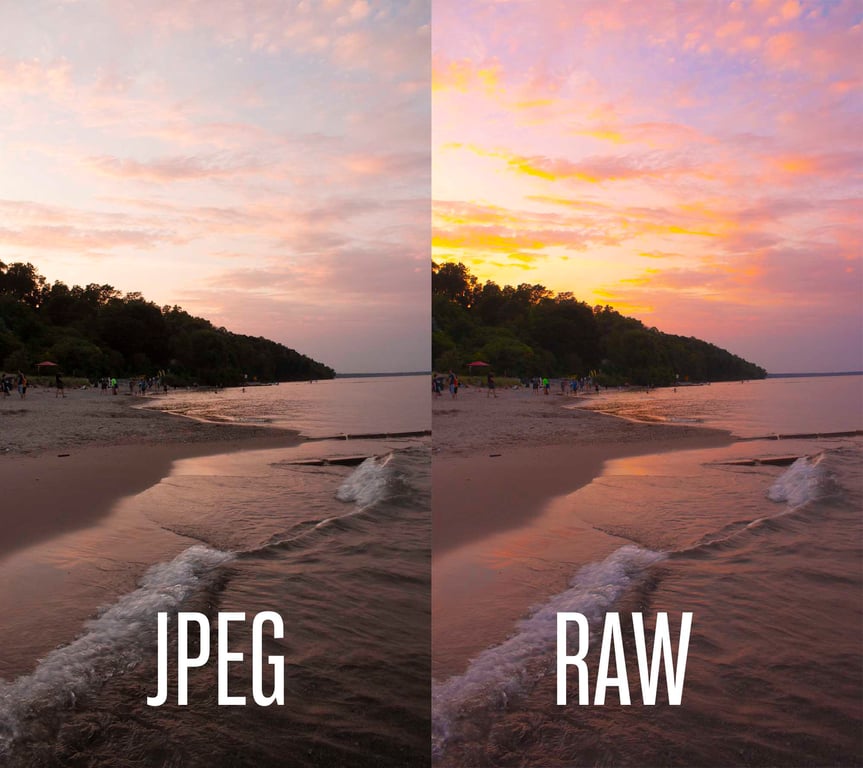 Comparison of RAW file vs JPEG file in photography