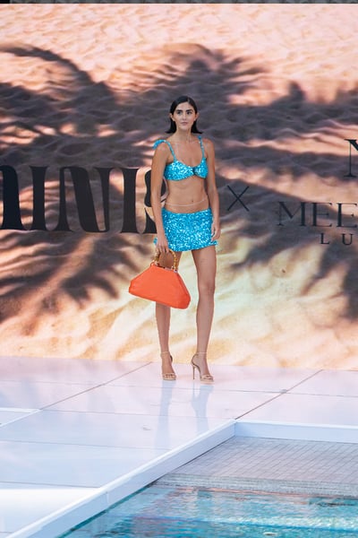 Swimwear Photoshoot Blue Patterned Two-Piece Set