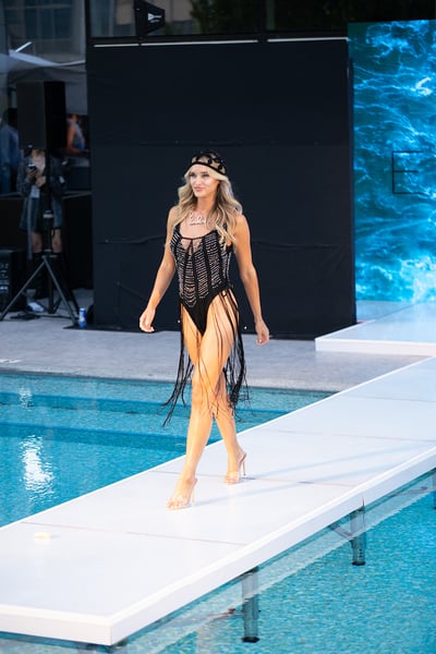 Runway Swimwear Sheer Black Fringe Cover-Up Dress
