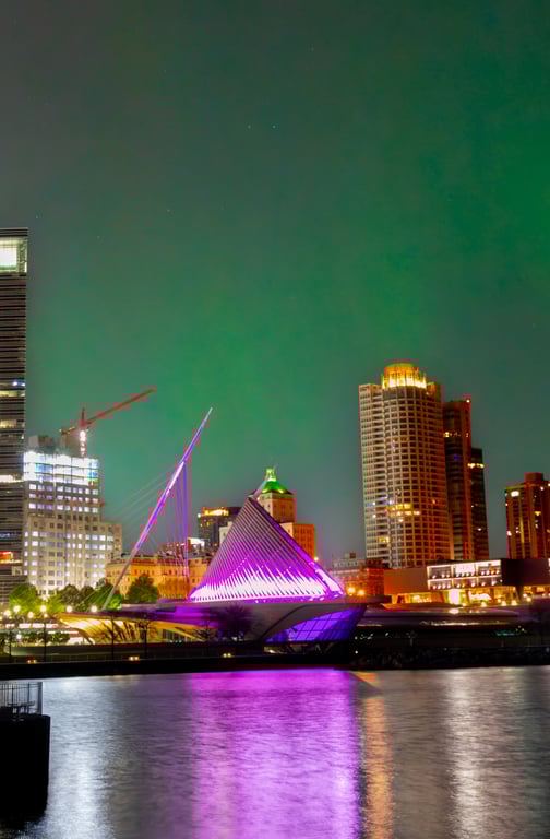 Northern Lights Over Milwaukee Skyline Wall Art Décor