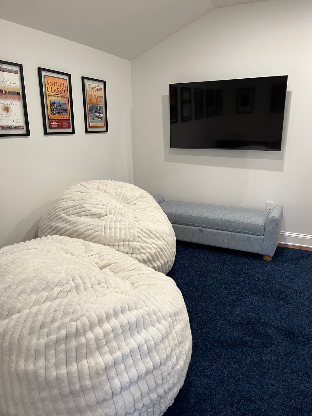Hangout view featuring TV and bean bag seats.