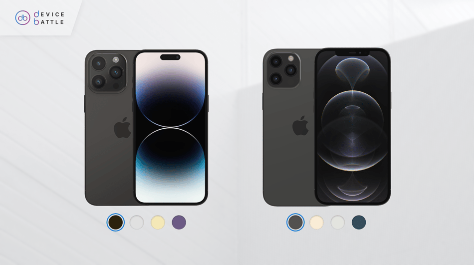 Design difference between iPhone 12 Pro Max and 14 Pro Max
