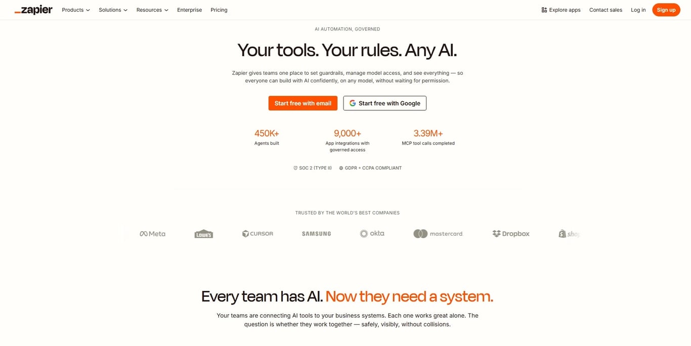 Zapier no-code automation platform with multi-step workflows