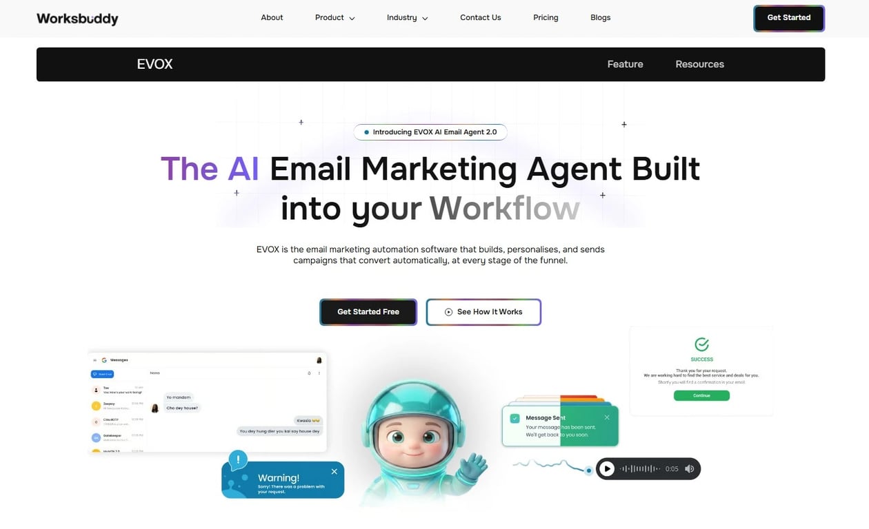 AI email marketing agent interface by WorksBuddy Evox