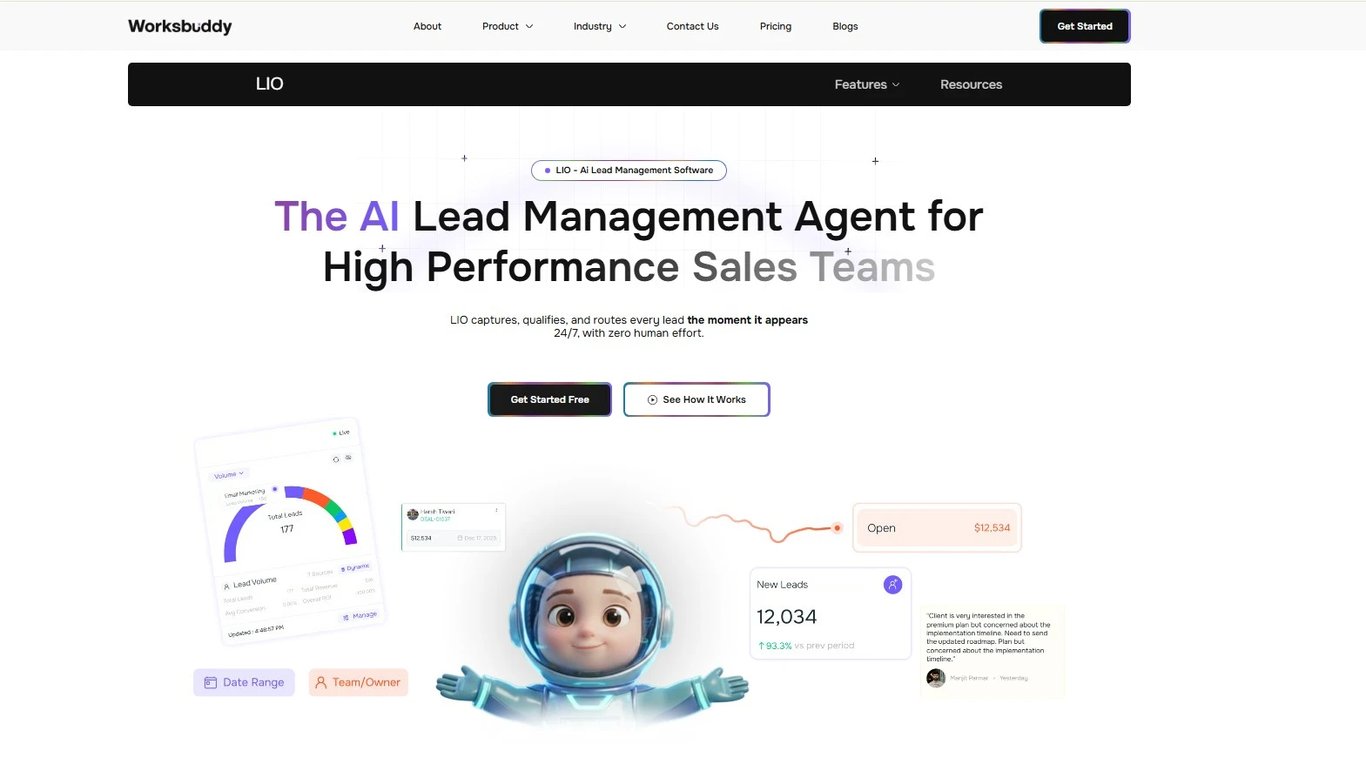WorksBuddy Lio AI lead management dashboard