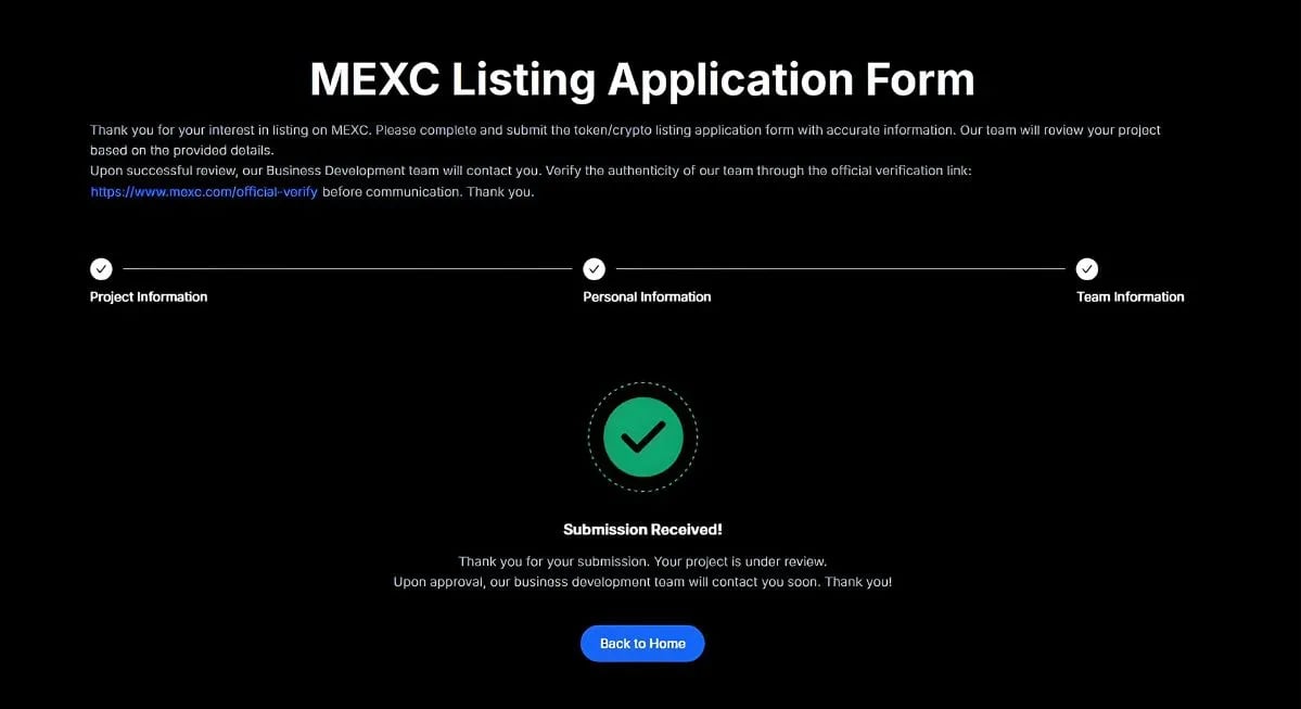 MEXC Token Listing Steps
