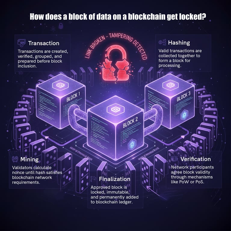 How Does Block Of Data On A Blockchain Get Locked