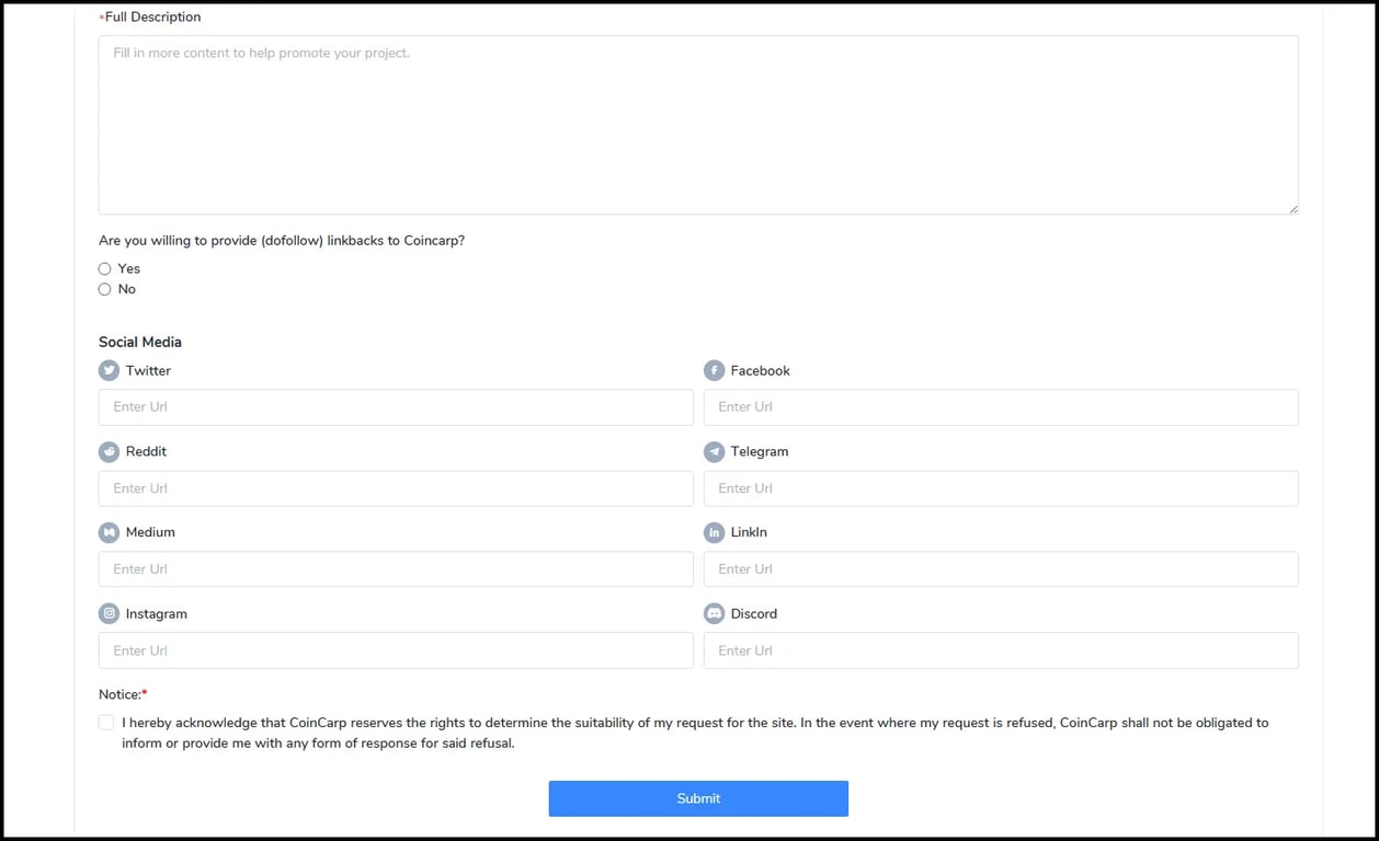 form asks for all the essential details about your token