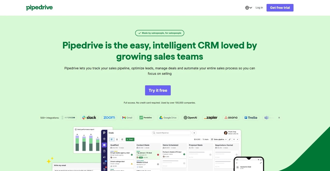 Pipedrive CRM sales pipeline dashboard interface